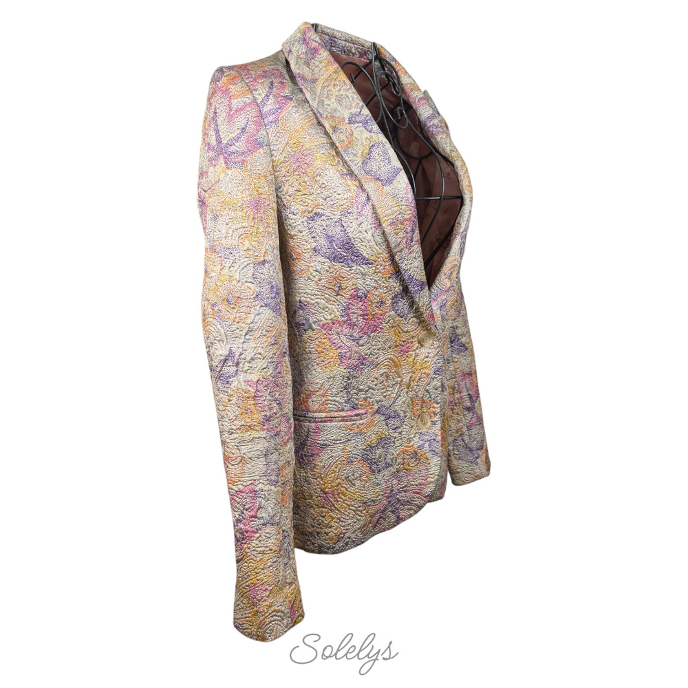 Zadig & Voltaire Deluxe Virginie Embossed Floral Gold Purple Blazer 36 Small - Picture 5 of 14